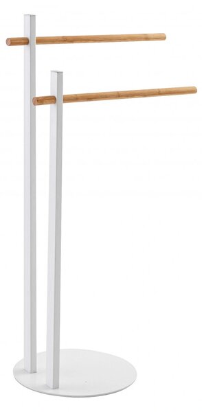 Suport prosoape, alb, din otel cromat si cu 2 brate din bambus, h 80.5cm