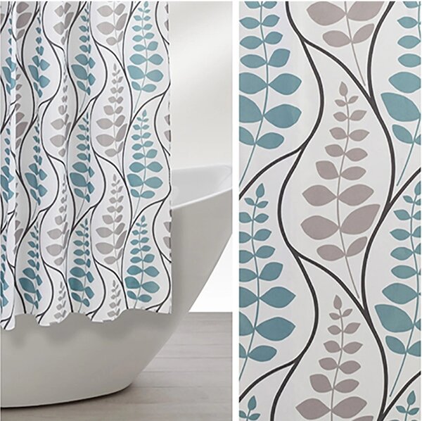 Perdea dus poliester, design cu plante (Dimensiuni perdea dus: 180x200 cm)