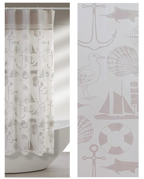 Perdea dus vinil cu modele marine (Dimensiuni perdea dus: 180x200 cm)