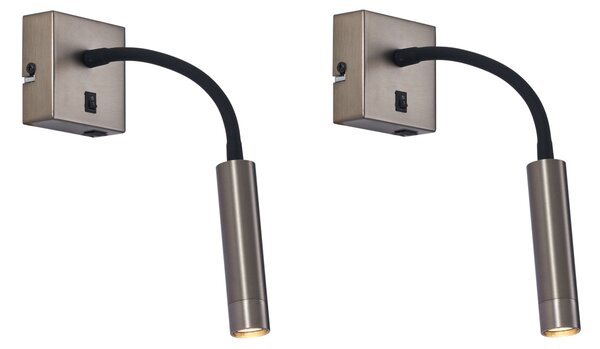 Set van 2 moderne wandlamp gunmetal met USB-C - Gosna