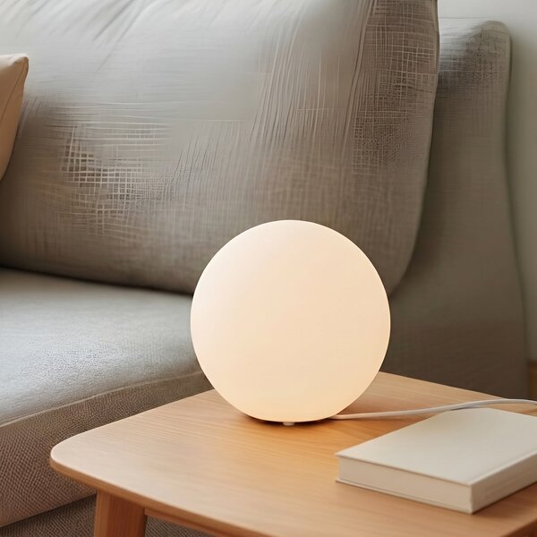 Lindby Lampă de masă Marike, alb, sticlă, glob, Ø 25 cm, E27, Alb, Camera de zi / sufragerie, Sticlă, Modern, Masă alt tip de masă