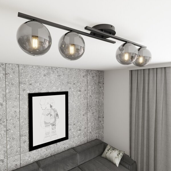 EMIBIG LIGHTING Plachetă de tavan Kairo, negru/cenușiu fumuriu, metal, 4 becuri., reglabil, Negru, Camera de zi / sufragerie, Metal, Modern