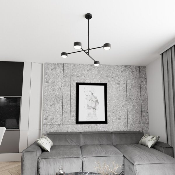 EMIBIG LIGHTING Lampă suspendată Natsu, lungime 64 cm, metal, 4 becuri., reglabil, Negru, Camera de zi / sufragerie, Metal, Modern