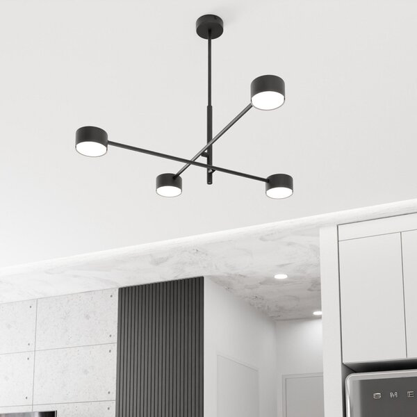 EMIBIG LIGHTING Lampă suspendată Natsu, lungime 64 cm, metal, 4 becuri., reglabil, Negru, Camera de zi / sufragerie, Metal, Modern