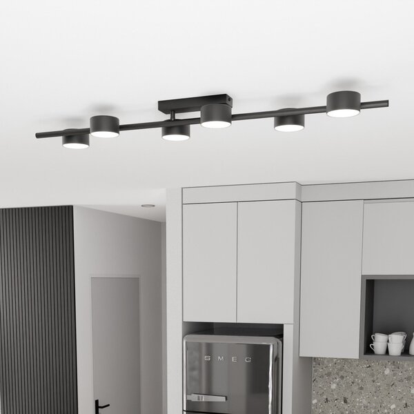 EMIBIG LIGHTING Spot de tavan Bet, lungime 100 cm, negru, metal, 6 becuri., reglabil, Negru, Camera de zi / sufragerie, Metal, Modern