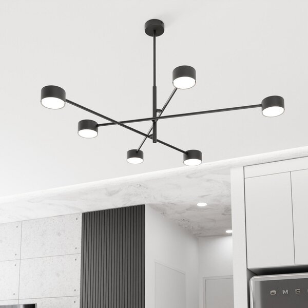 EMIBIG LIGHTING Lampă suspendată Natsu, lungime 84 cm, metal, 6 becuri., reglabil, Negru, Camera de zi / sufragerie, Metal, Modern