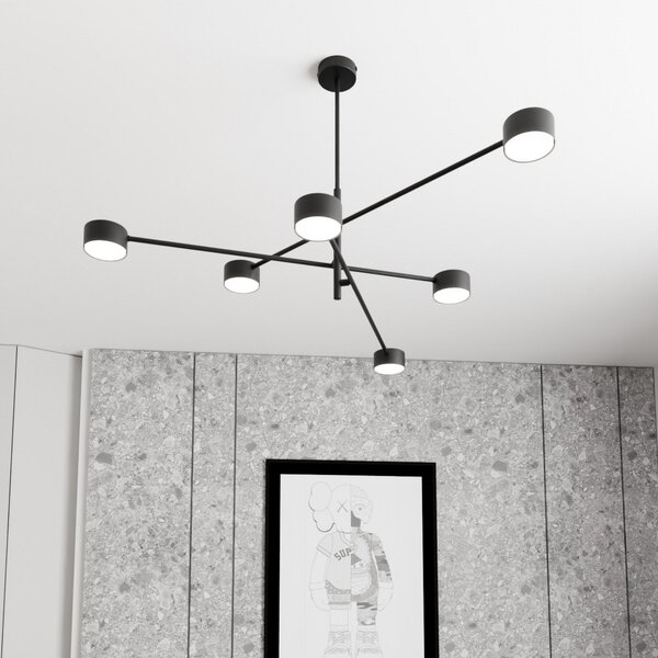 EMIBIG LIGHTING Lampă suspendată Natsu, lungime 84 cm, metal, 6 becuri., reglabil, Negru, Camera de zi / sufragerie, Metal, Modern