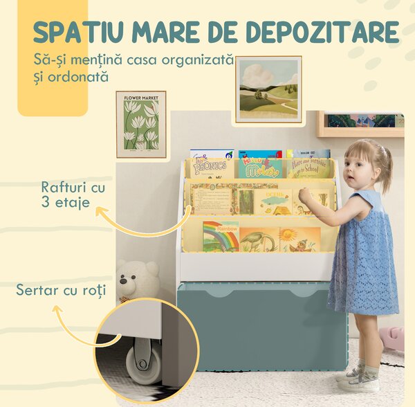 AIYAPLAY Bibliotecă pentru Copii 3-8 Ani cu 3 Rafturi și Sertar Inferior, din MDF, 62.5x30x70 cm, Gri | Aosom Romania