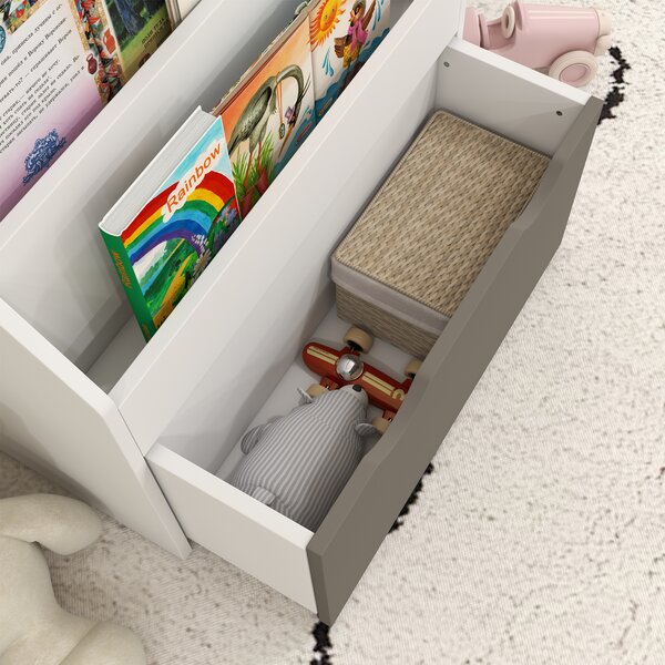 AIYAPLAY Bibliotecă pentru Copii 3-8 Ani cu 3 Rafturi și Sertar Inferior, din MDF, 62.5x30x70 cm, Gri | Aosom Romania