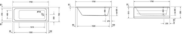 Duravit D-Code cada dreptunghiulară 170x70 cm alb 700098000000000