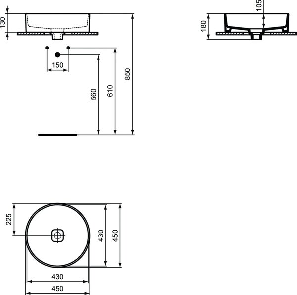Ideal Standard Strada II lavoar 45x45 cm rotund de blat alb luciu T295901