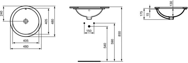 Ideal Standard Connect lavoar 40.5x40.5 cm rotund sub blat alb luciu E505401
