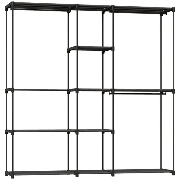 HOMCOM Dulap Garderobă din Material Textil cu 8 Rafturi și 3 Bare pentru Agățat, 182x43x185 cm, Negru | Aosom Romania