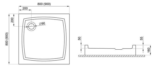 Polimat Patio cădiță de duș pătrată 90x90 cm alb 00733
