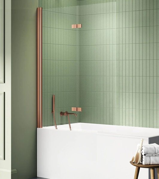 New Trendy New Soleo Copper Brushed paravan cadă 100 cm două piese cupru periat/sticlă transparentă P-0123