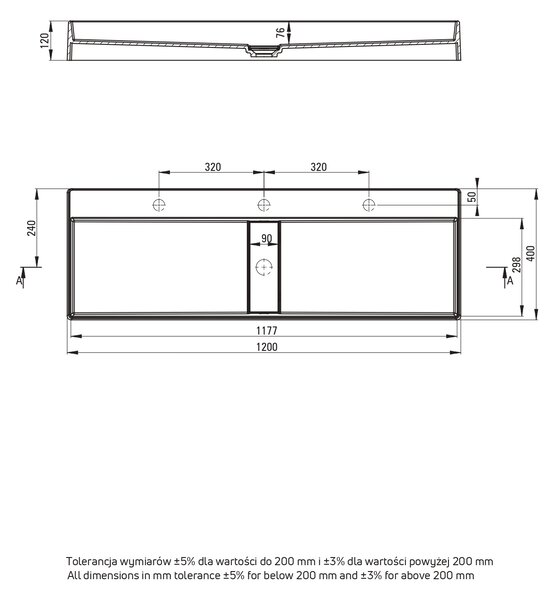 Deante Blur lavoar 120x40 cm dreptunghiular de blat alb mat CQB_AU2S