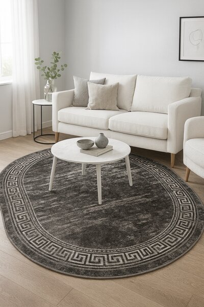 Covor Sufragerie Dormitor, Model Mira 24001 190, Oval, Gri 60x110