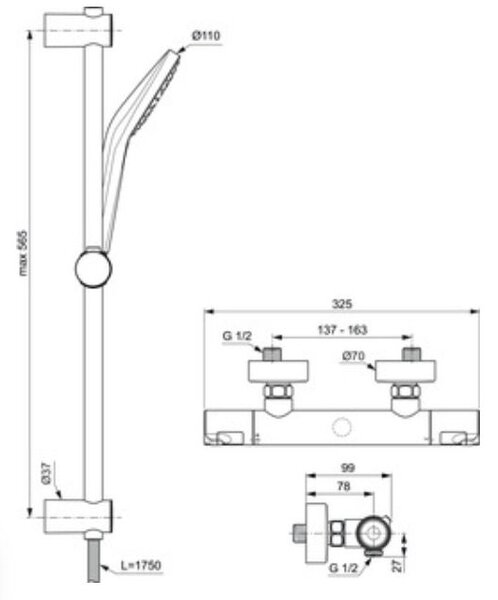 Ideal Standard Ceratherm baterie de duș perete cu termostat crom A7217AA