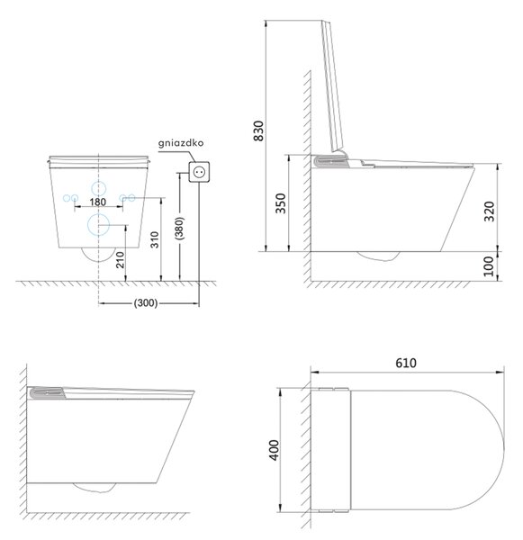 Clean Wave Breeze toaletă cu spălare agăţat fără margine cu spălare turbionară alb CWB700