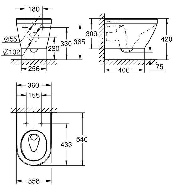 Grohe Euro Ceramic vas wc agăţat fără margine alb 102485SH00