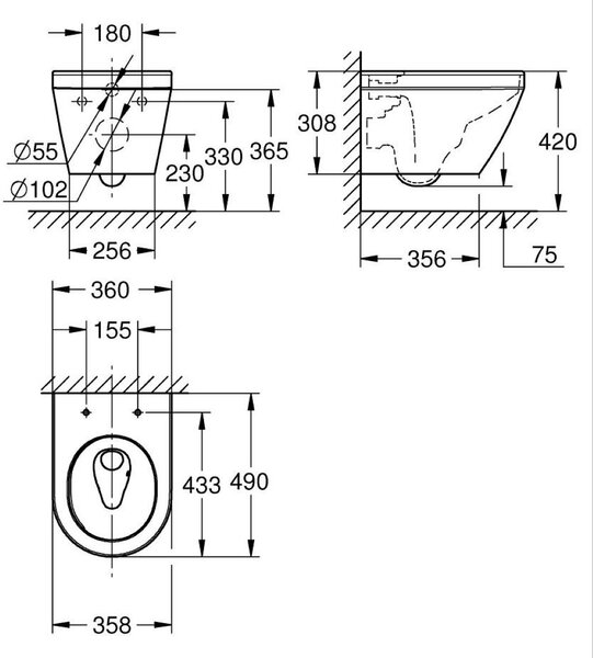 Grohe Euro Ceramic vas wc agăţat fără margine cu spălare turbionară alb lucios 102486SH00