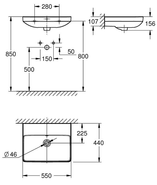 Grohe Euro Ceramic lavoar 55x44 cm dreptunghiular clasică alb luciu 102432SH00