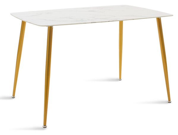 Masa Bucatarie/Dining Jammile Blat Sticla 8mm Finisaj Marmura Alba 120x80 Cm