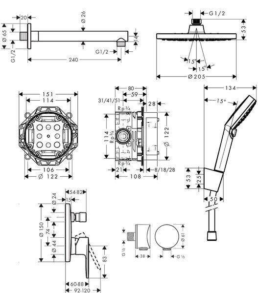 Hansgrohe Vernis Blend set de duș ascuns cu duș de ploaie crom 88001997