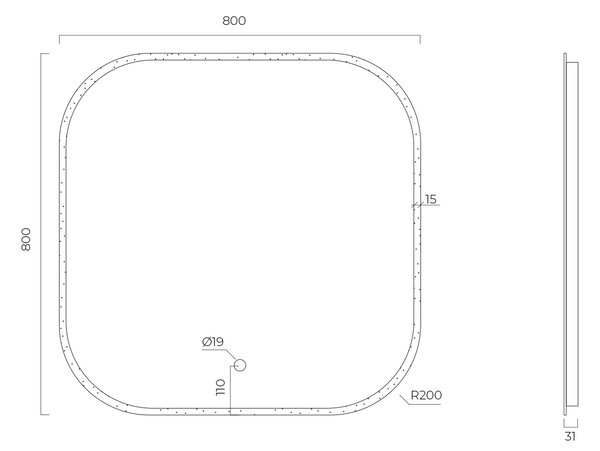 Oltens Nordlis oglindă 80x80 cm pătrat cu iluminare cu covoraș de încălzire 64122000