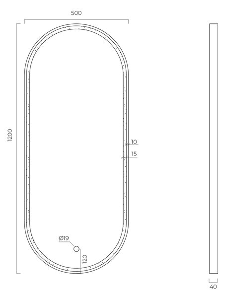 Oltens Nordlis oglindă 50x120 cm oval cu iluminare cu covoraș de încălzire 64104610