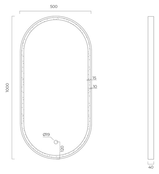 Oltens Nordlis oglindă 50x100 cm oval cu iluminare cu covoraș de încălzire 64128510