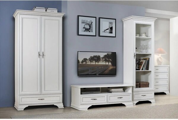 Vitrina pentru living IDENTO, alb, PAL/sticla, 70x43x210 cm
