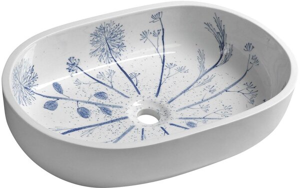 Sapho Priori lavoar 60x40 cm ovale de blat alb-albastru luciu PI029