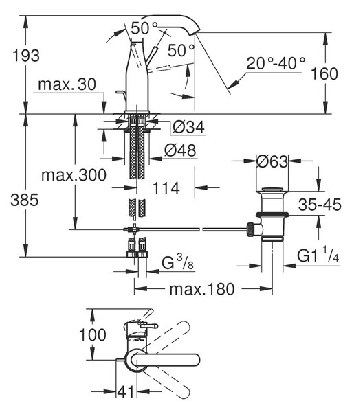 Grohe Essence baterie lavoar stativ grafit 23462A01
