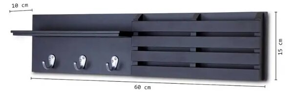Cuier cu 3 agatatori, Antracit Homs, gri antracit, 60 x 15 x 10 cm, MDF