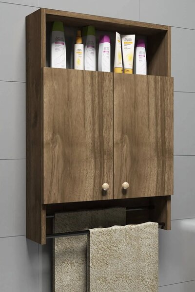 Dulap cu portprosop pentru baie, Ada Homs, nuc, 87 x 60 x 15 cm, PAL