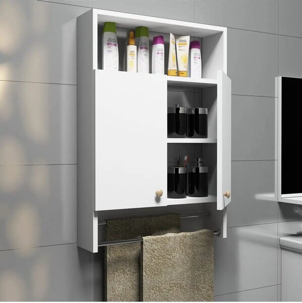 Dulap cu portprosop pentru baie, Ada Homs, alb, 87 x 60 x 15 cm, PAL