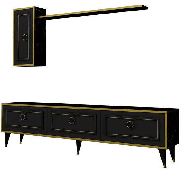 Set comoda tv si modul superior Vals Homs, 180 x 45.5 x 29.5 cm, negru/auriu