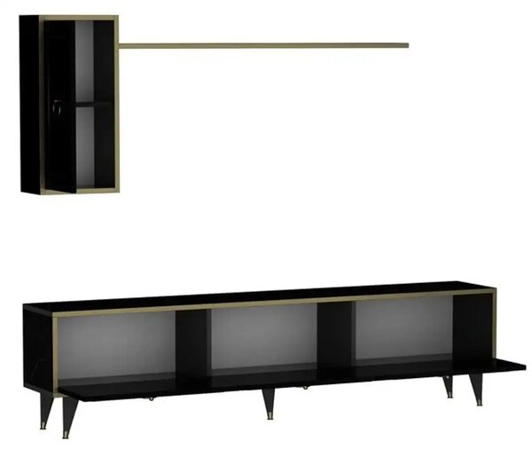 Set comoda tv si modul superior Vals Homs, 180 x 45.5 x 29.5 cm, negru/auriu