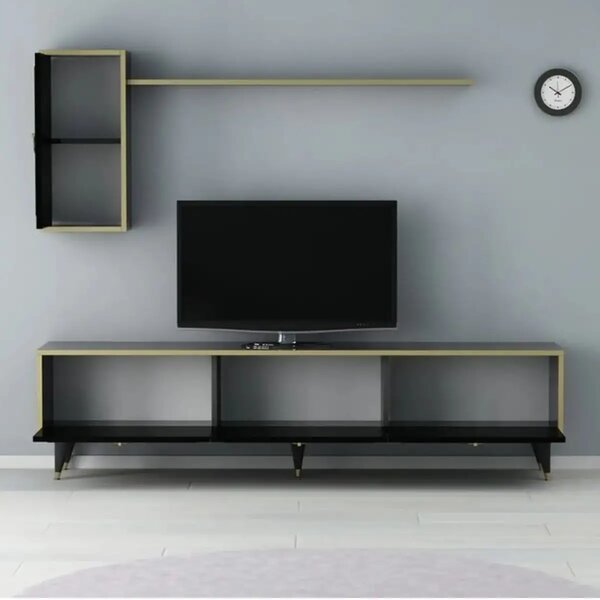 Set comoda tv si modul superior Vals Homs, 180 x 45.5 x 29.5 cm, negru/auriu