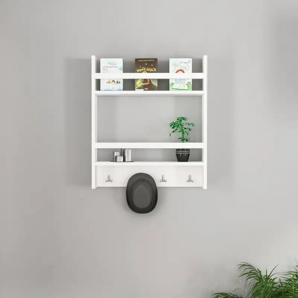 Etajera functionala cu agatatori Harley Homs, 53.6 x 60 x 14.5 cm, alb