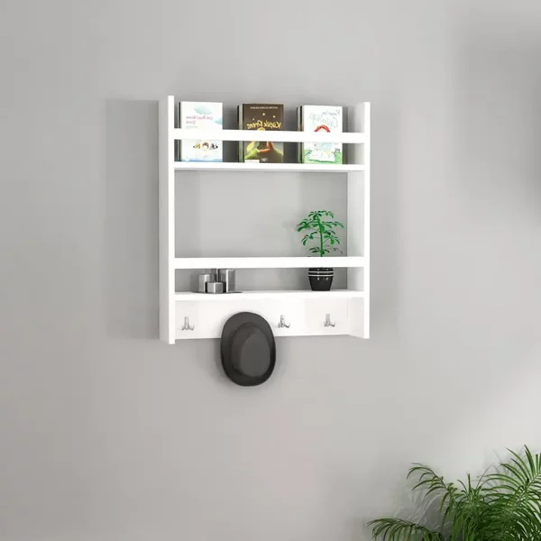 Etajera functionala cu agatatori Harley Homs, 53.6 x 60 x 14.5 cm, alb