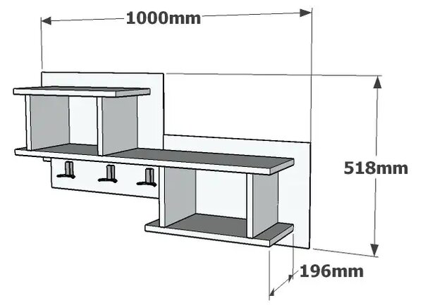 Raft suspendat cu agatatori Nizza Homs, 100 x 51.8 x 19.6 cm, alb