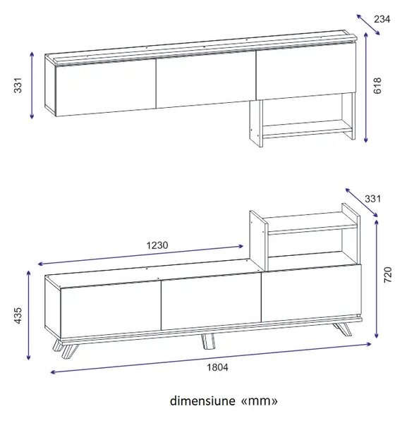 Ansamblu mobilier 2 piese living, Nocce Homs, 180.4 x 33.1 x 72 cm, alb/nuc