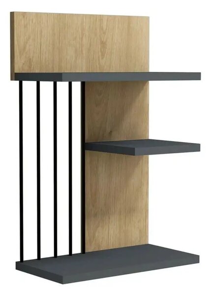 Raft de perete cu 3 polite, Nezma Homs, 60 x 40 x 21 cm, stejar/gri antracit