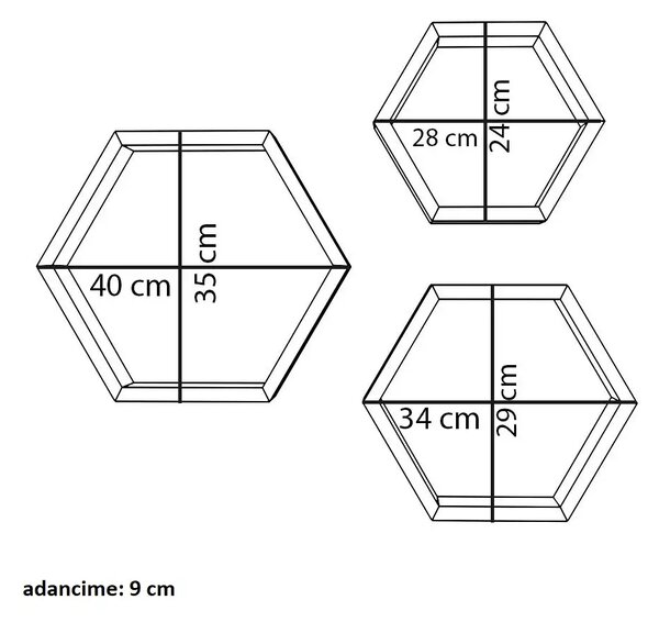 Set 3 Rafturi din lemn Uclu Homs, 40 x 35 x 9 cm, maro