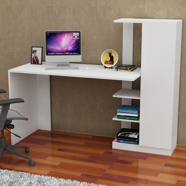 Birou alb cu biblioteca Elena Homs, 150 x 550 x 120 cm