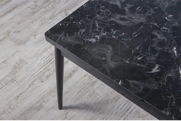 Set masa extensibila cu 4 scaune tapitate Homs marmorat negru 170 x 80 cm