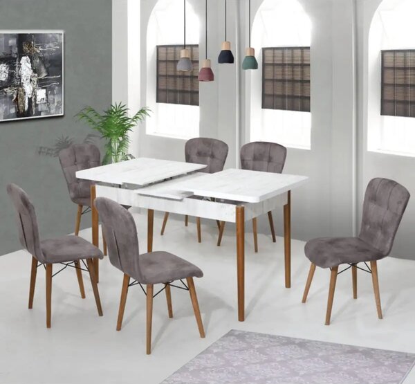 Set masa extensibila cu 6 scaune tapitate Homs cristal 170 x 80 cm
