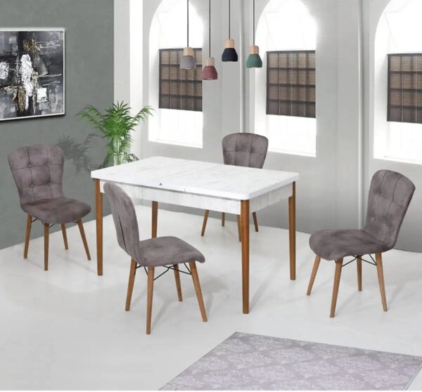 Set masa extensibila cu 6 scaune tapitate Homs cristal 170 x 80 cm